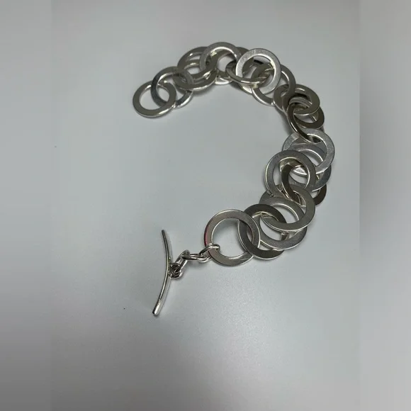 Silpada RARE VHTF Sterling Silver INTERLOCKING DISC Toggle Closure Bracelet 8.5”